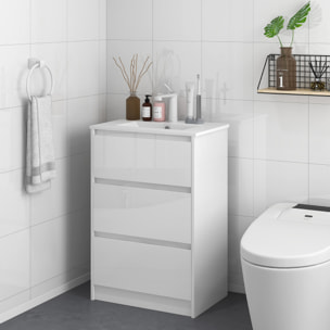 Mueble de Baño con Lavabo Armario de Baño Bajo Lavabo de Baño de Cerámica Sintética con 2 Cajones 61x37x88 cm Blanco Brillante