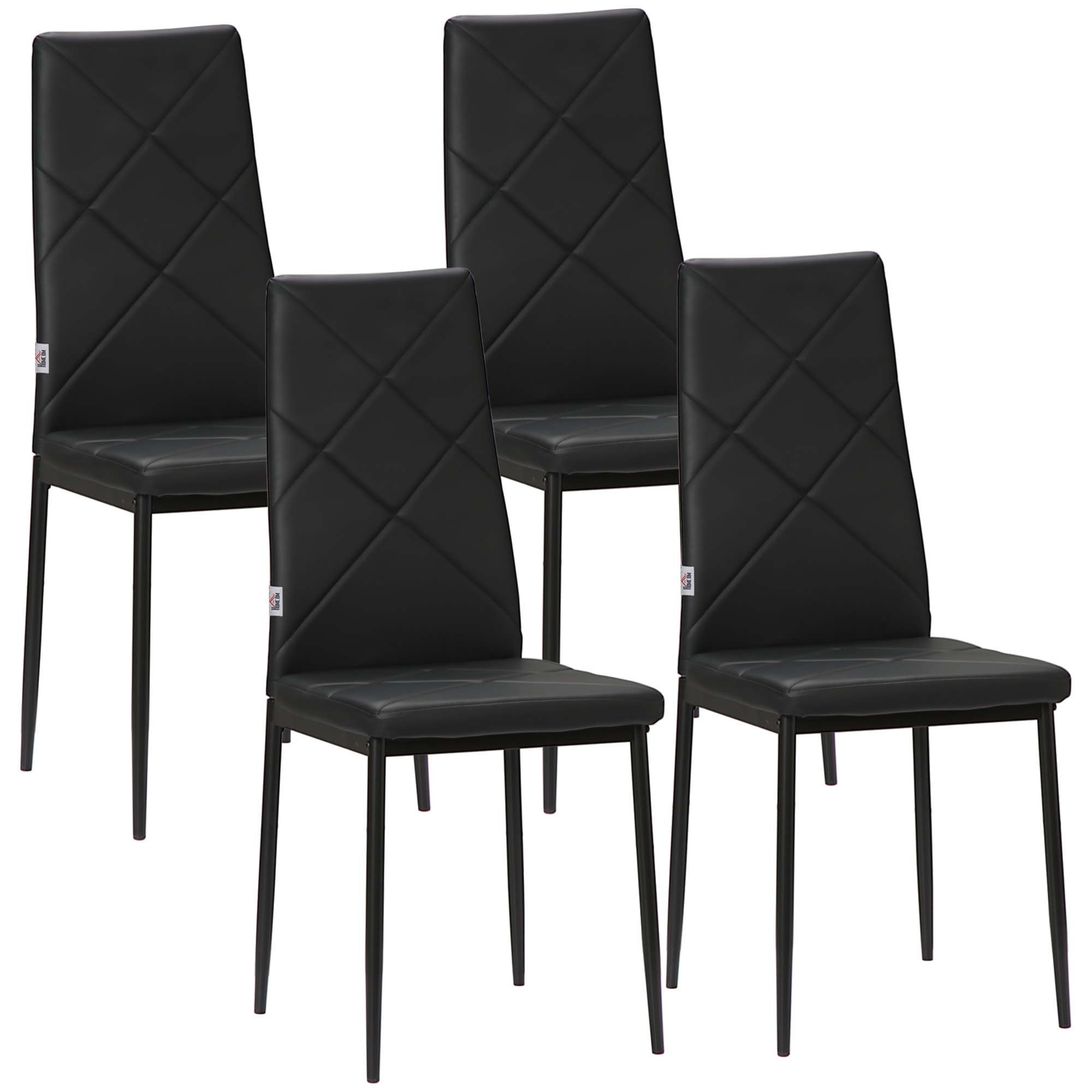 Juego de 4 Sillas de Comedor Nórdicas Sillas de Cocina Tapizadas de Piel Sintética con Patas de Acero Carga 120 kg para Salón 41x50x97 cm Negro