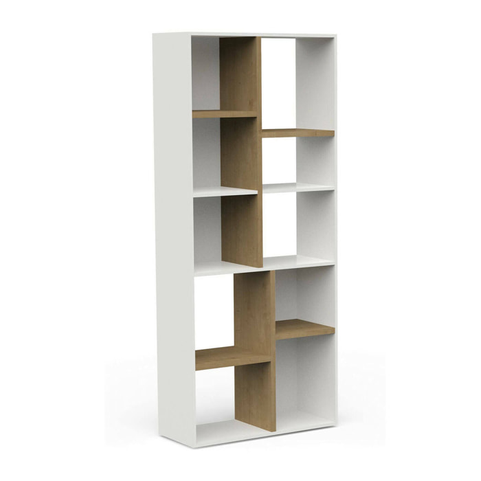 Libreria Nisha, Scaffale da ufficio, Mobile portalibri, Biblioteca, 78x36 h183 cm, Rovere e Bianco