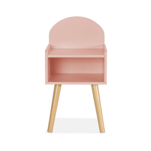Table de chevet chambre enfant. rose. pieds en pin