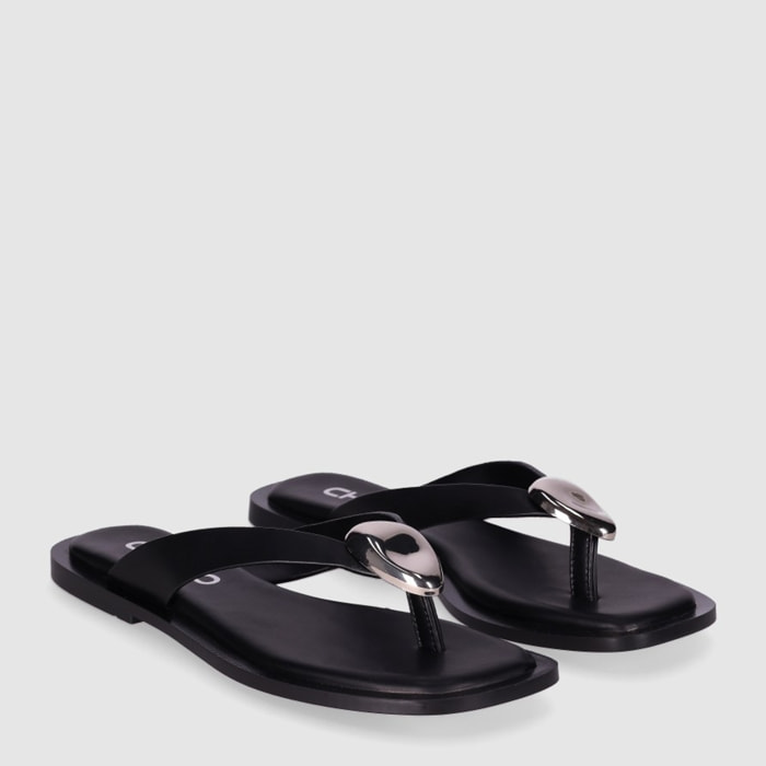 Sandalias de Piel Sintética - Negro - Tacón: 1 cm