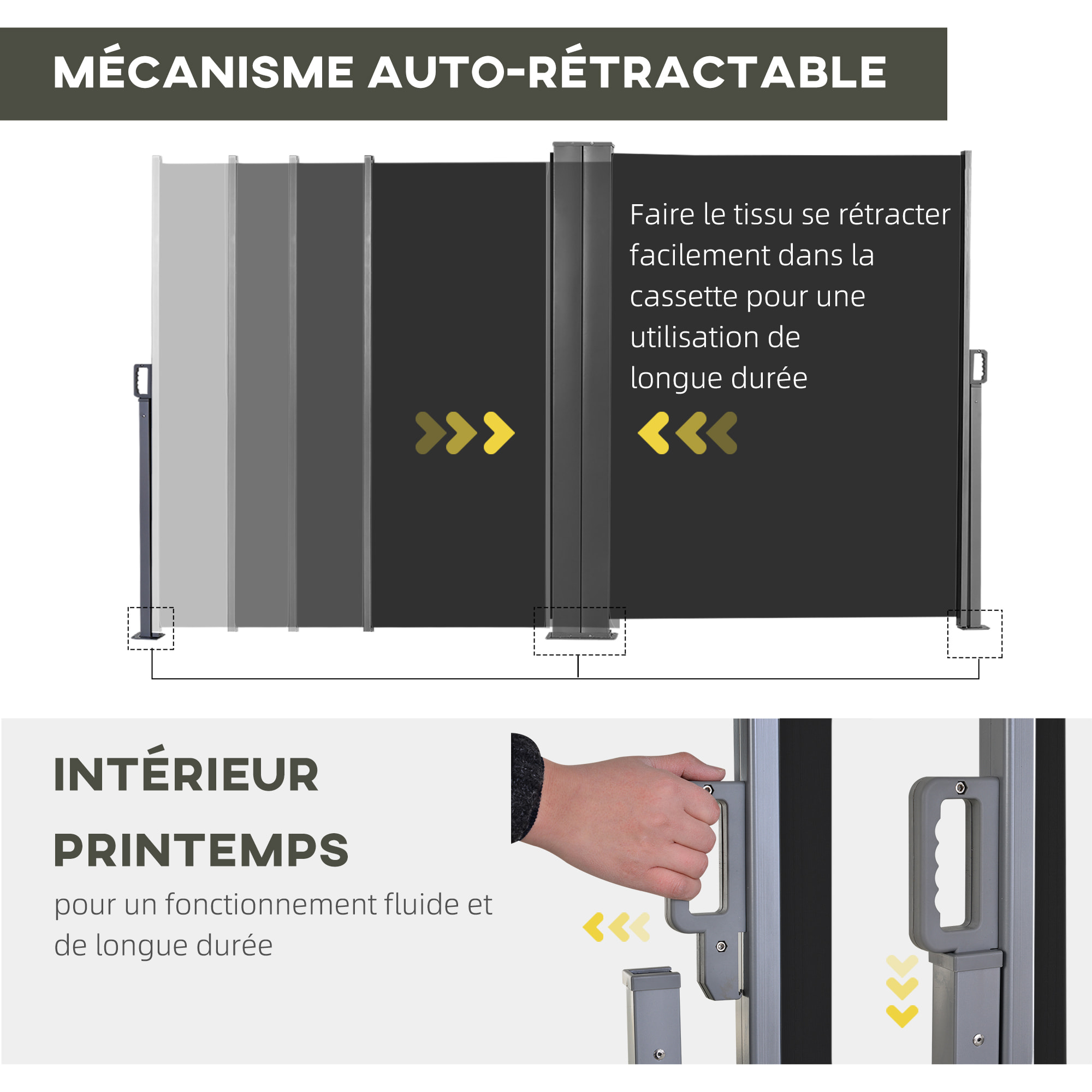 Double store latéral brise-vue paravent rétractable dim. 6L x 1,60H m polyester anti-UV haute densité noir