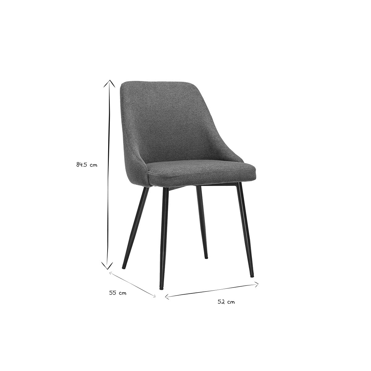 Chaises en tissu chenille vert kaki et métal noir (lot de 2) HASTA