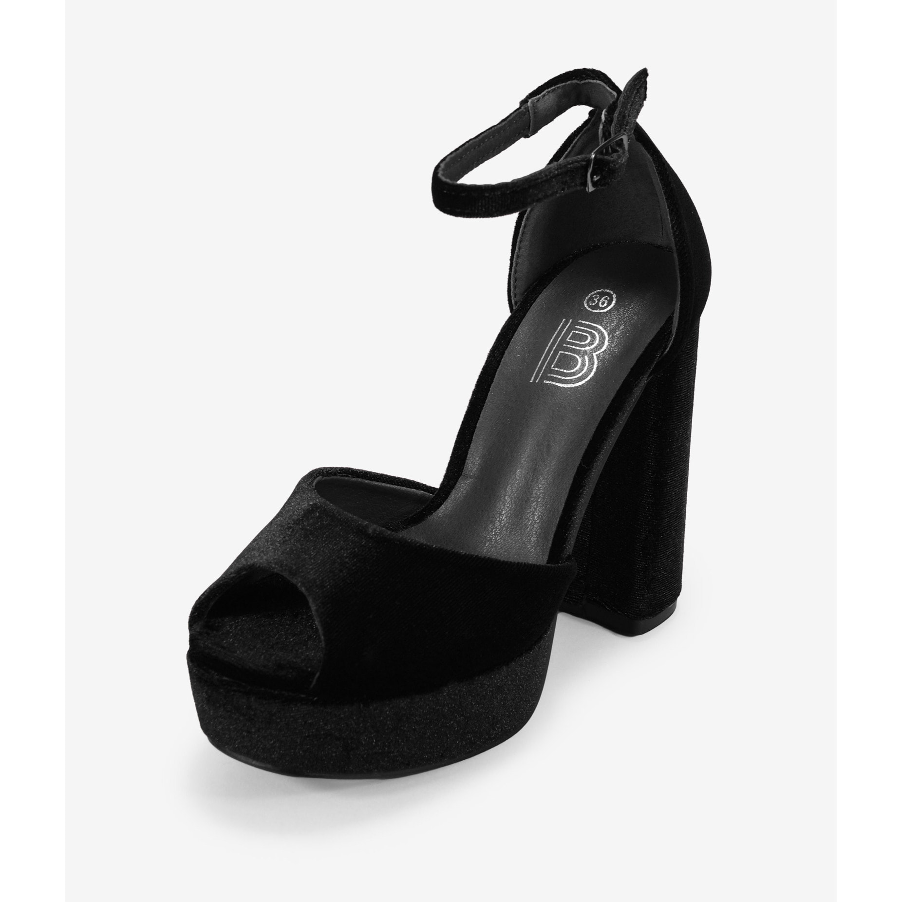 Sandalias de tacón negras de terciopelo