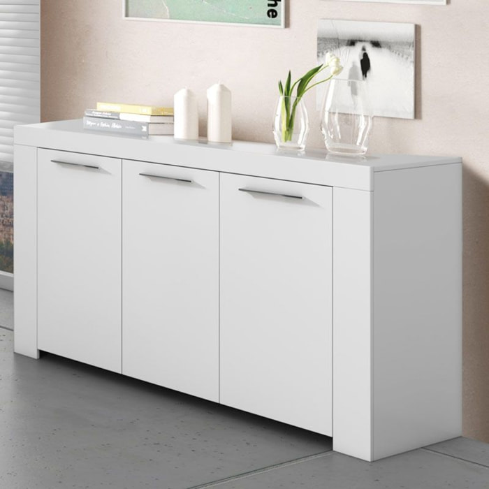 Aparador de 3 puertas con gran espacio de almacenamiento en blanco artik 144 cm Ambit Blanco Artik (Blanco Mate)