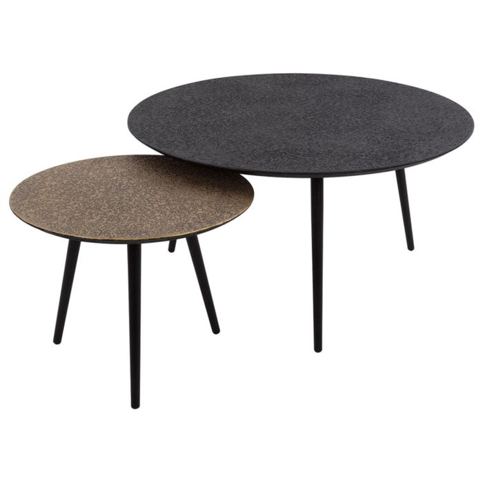 Kahoni - lot de 2 tables basses - doré et noir - 74 et 58 cm - Noir / Doré
