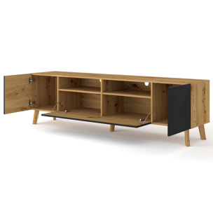 Velato - meuble tv - bois et noir - 195 cm - Bois / Noir