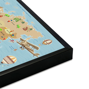 Affiche encadrée carte du monde enfants illustrée Affiche + cadre en métal - Noir