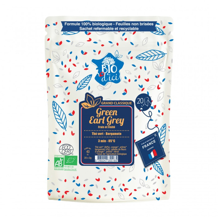 Green Earl Grey - thé vert Bio bergamote - Infusettes 20x2g