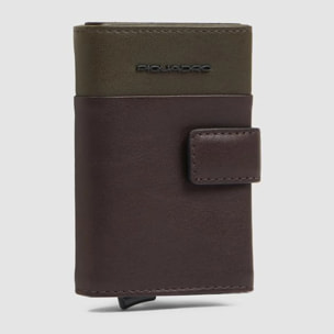 Piquadro Portacarte automatico in metallo e pelle, schermato con protezione RFID