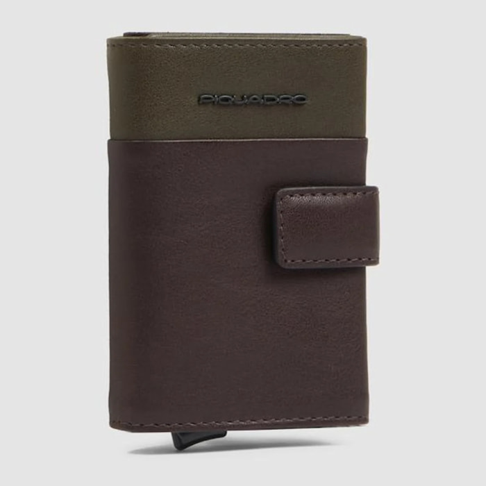 Piquadro Portacarte automatico in metallo e pelle, schermato con protezione RFID