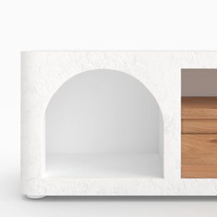 Meuble TV en plâtre blanc cassé 140 cm avec tiroir - Fira