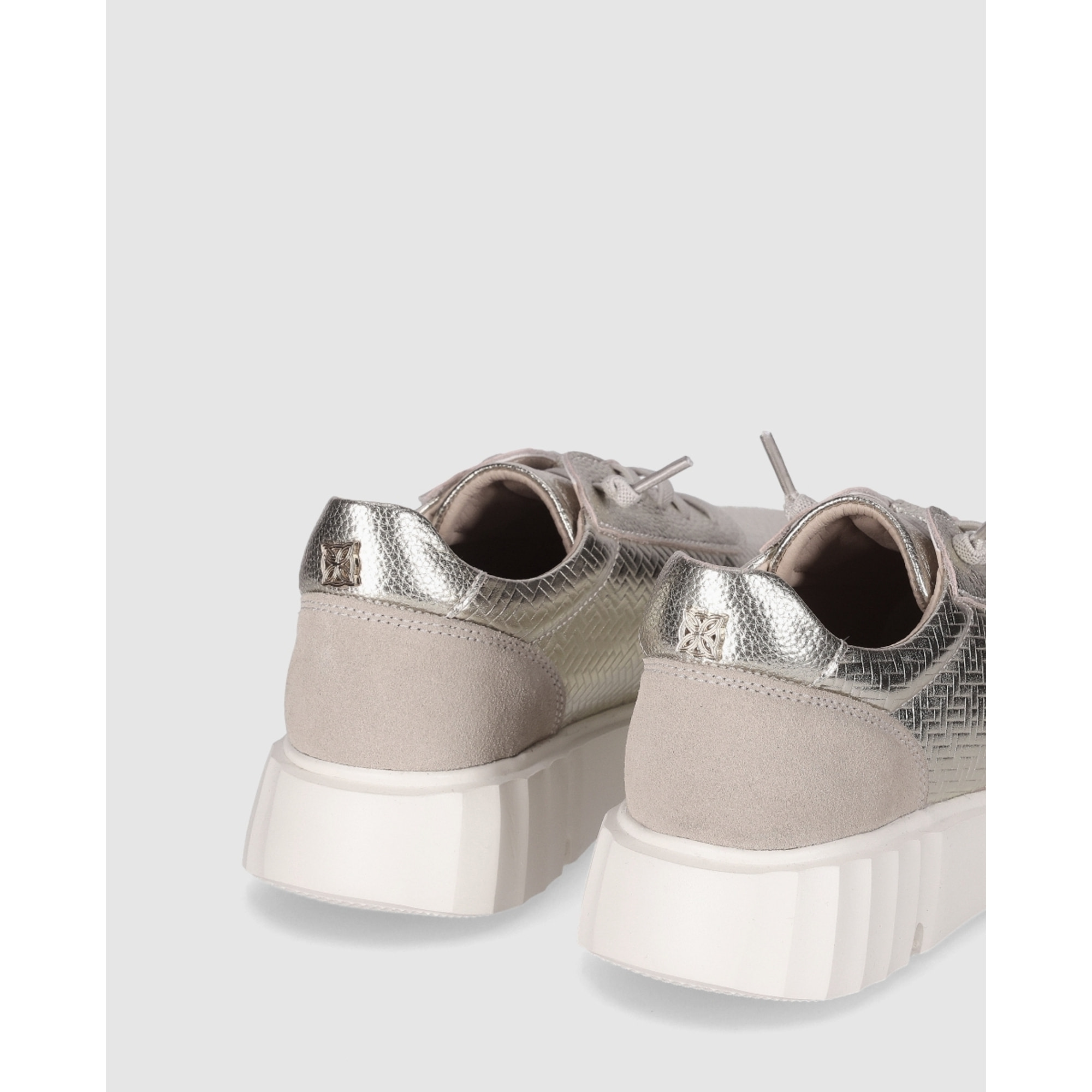 Zapatos de Piel - Platino - Tacón: Bajo