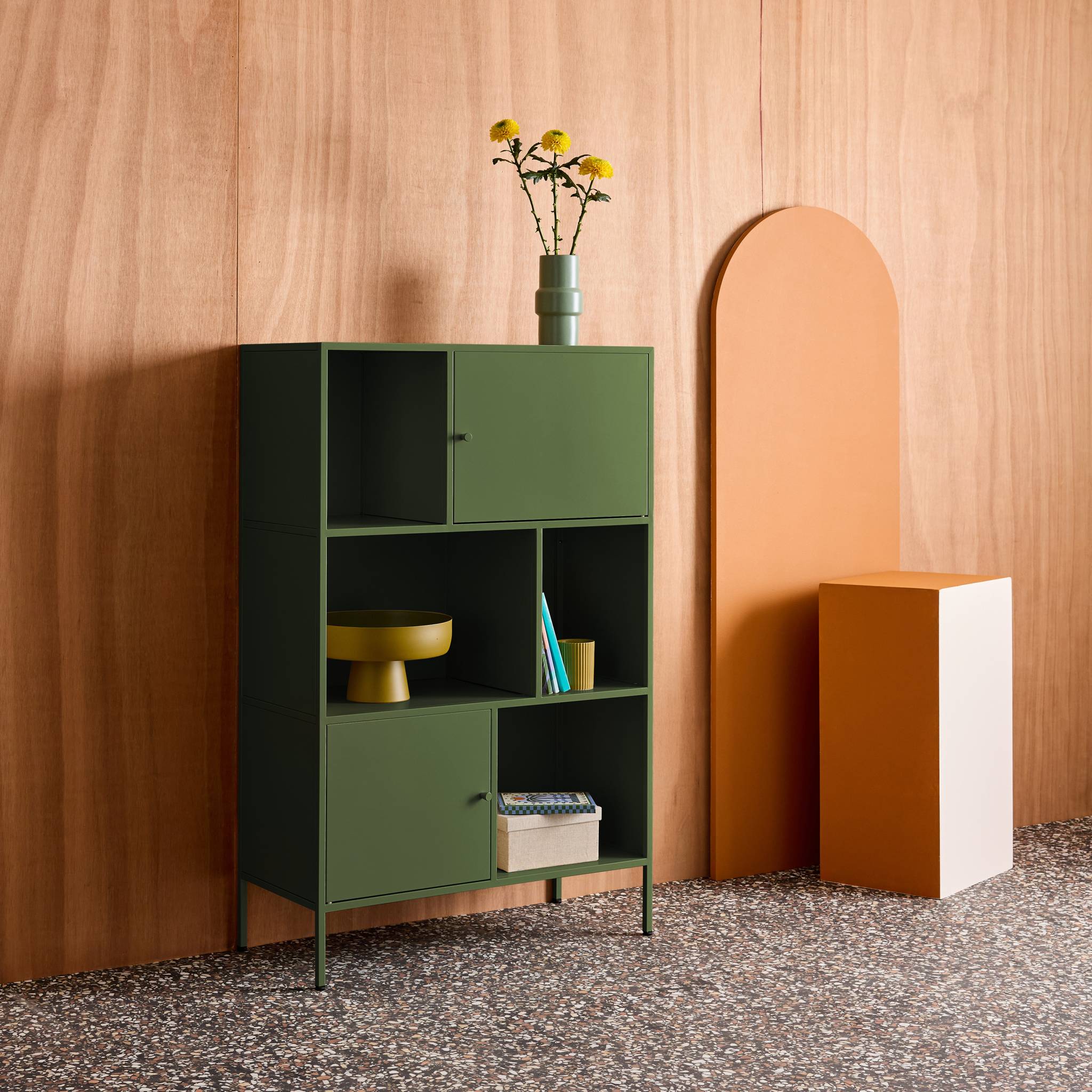 Buffet, meuble de rangement industriel métal 6 compartiments OKLAHOMA