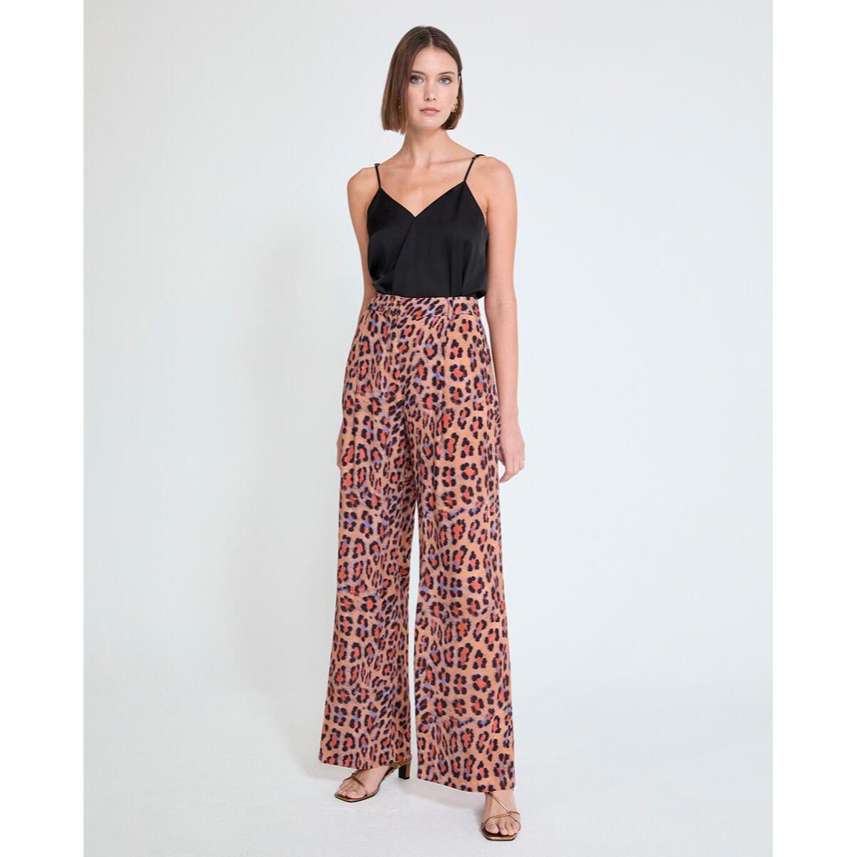 Pantaloni palazzo con stampa animalier