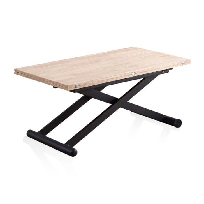 Mesa de centro elevable extensible Katia Negro - Roble