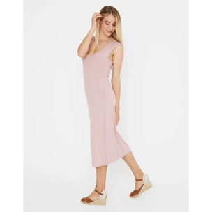 Vestido Midi Largo Cuello Redondo Rosa - Desita