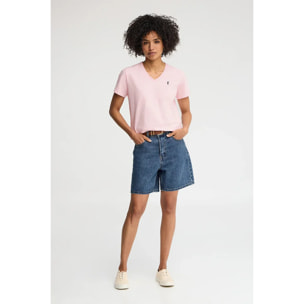 Maglietta rosa a maniche corte e scollo a V con ricamo Rigby Go