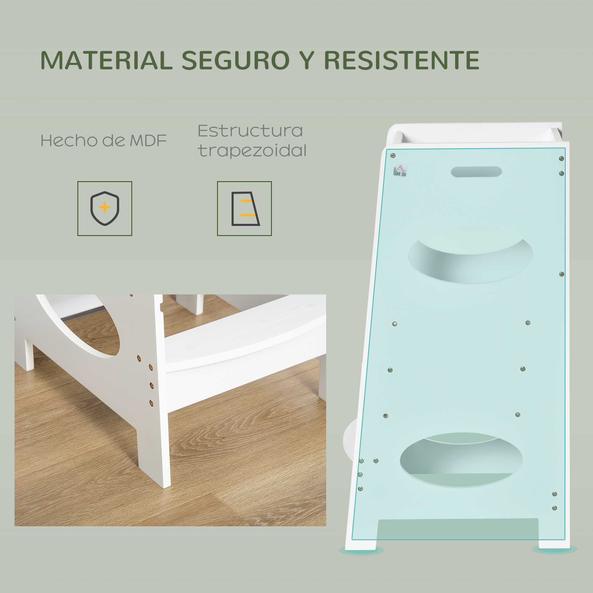 Torre de Aprendizaje de Madera para Niños con Altura Ajustable 40x50x90cm Blanco