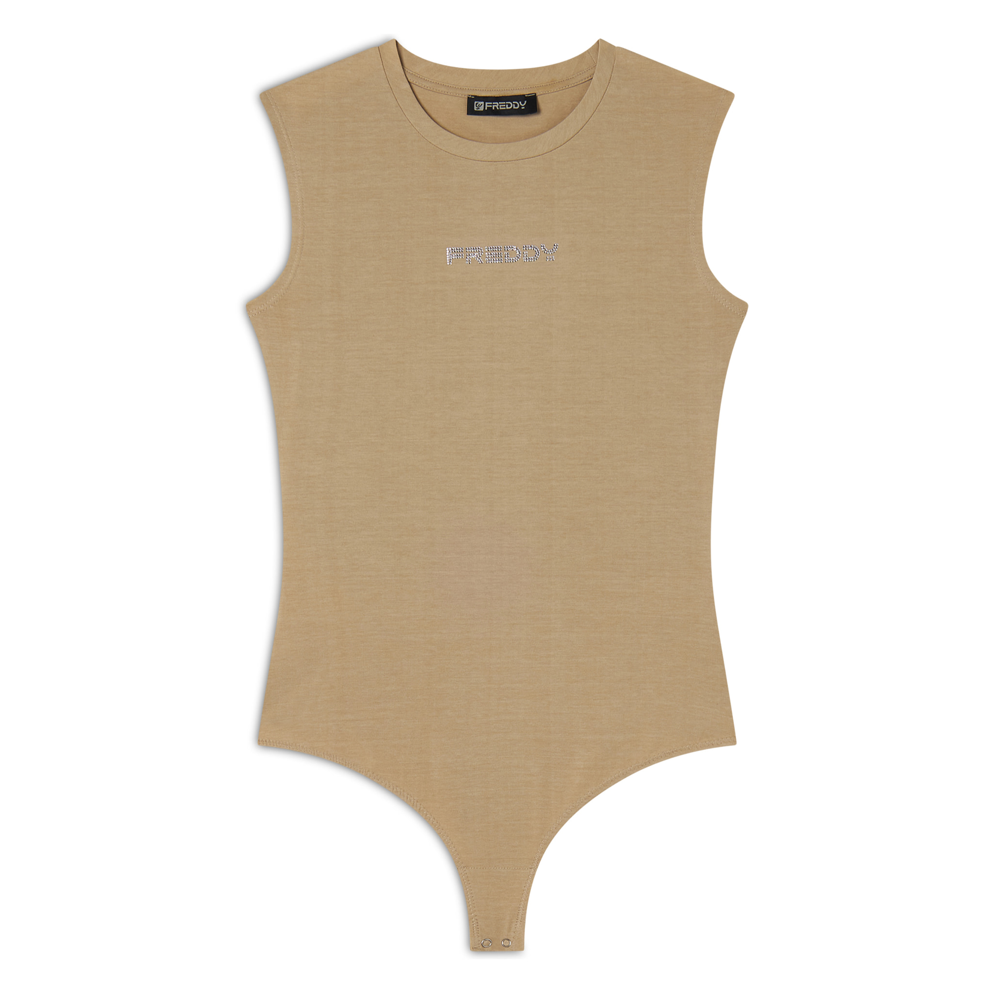 Body senza maniche in jersey stretch con logo strass