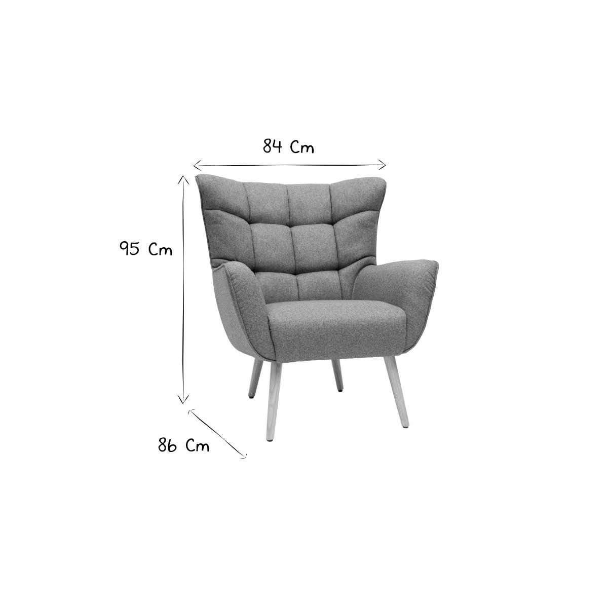 Fauteuil scandinave en tissu vert de gris et bois clair AVERY