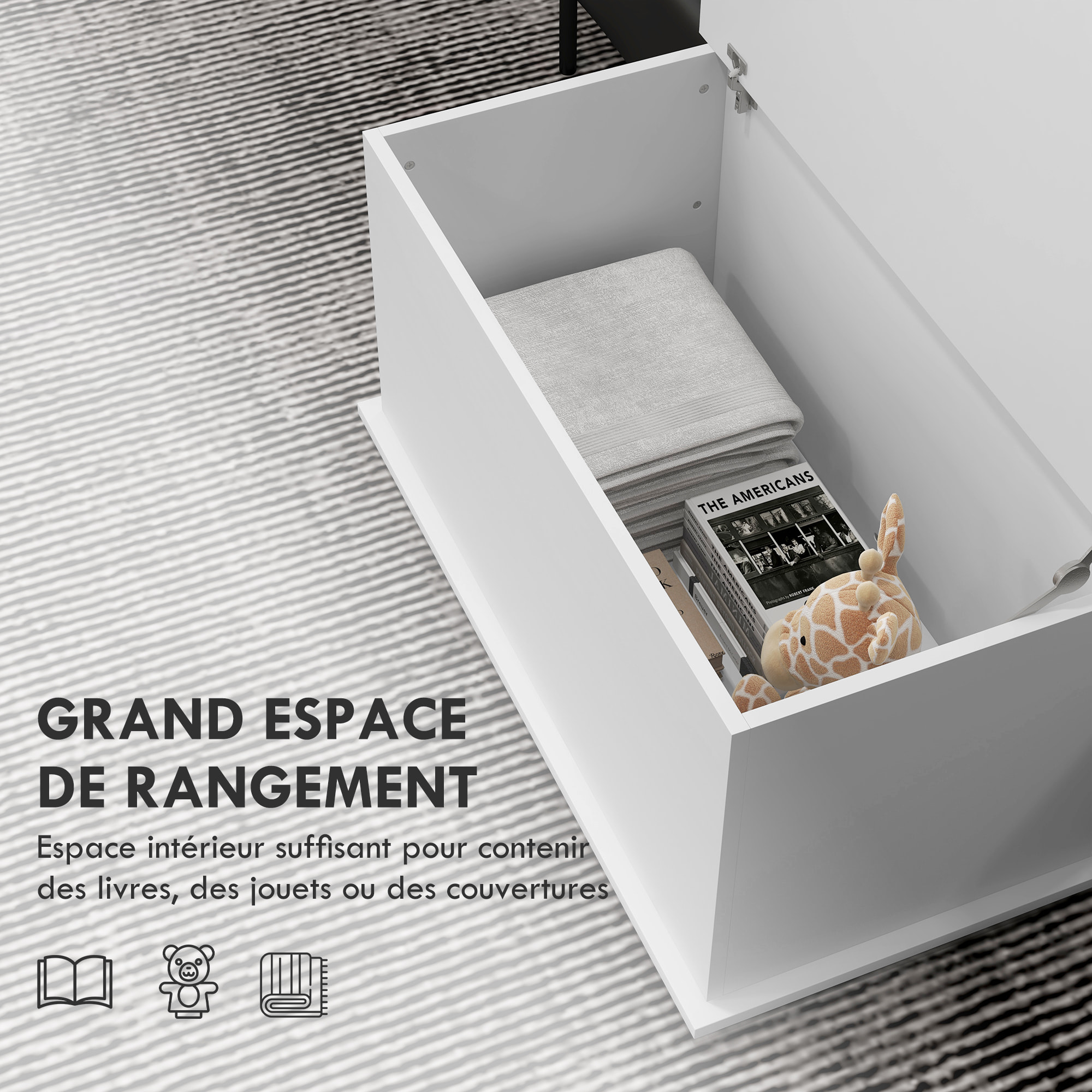 Coffre malle de rangement coffre à jouets dim. 80L x 40l x 40H cm panneaux particules blanc