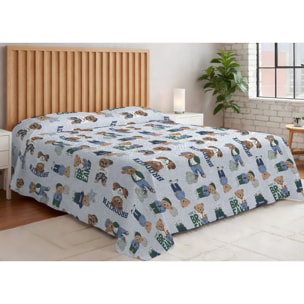 Copriletto Piquet 100% Cotone Made in Italy Fantasia Cameretta Bimbi Disegno Teddy Azzurro