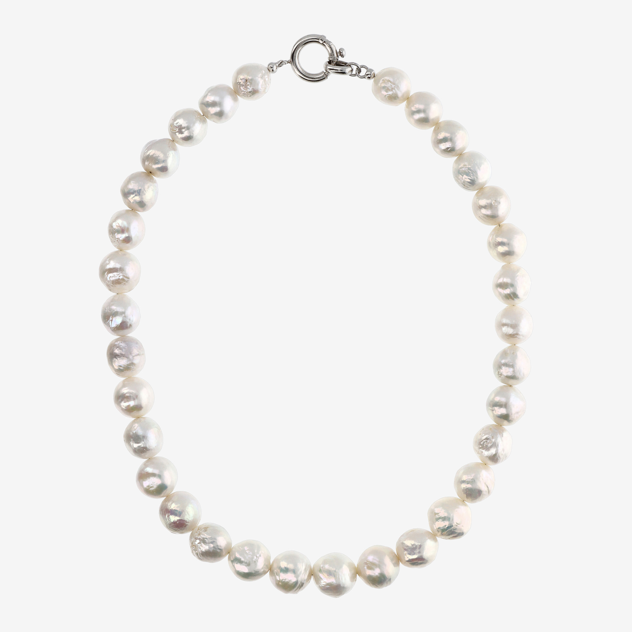 PERLAVIVA - Collana Girocollo con Perle Ming Barocche d'Acqua Dolce Bianche Ø 12/13 mm in Argento 925 placcato Oro Bianco 18Kt