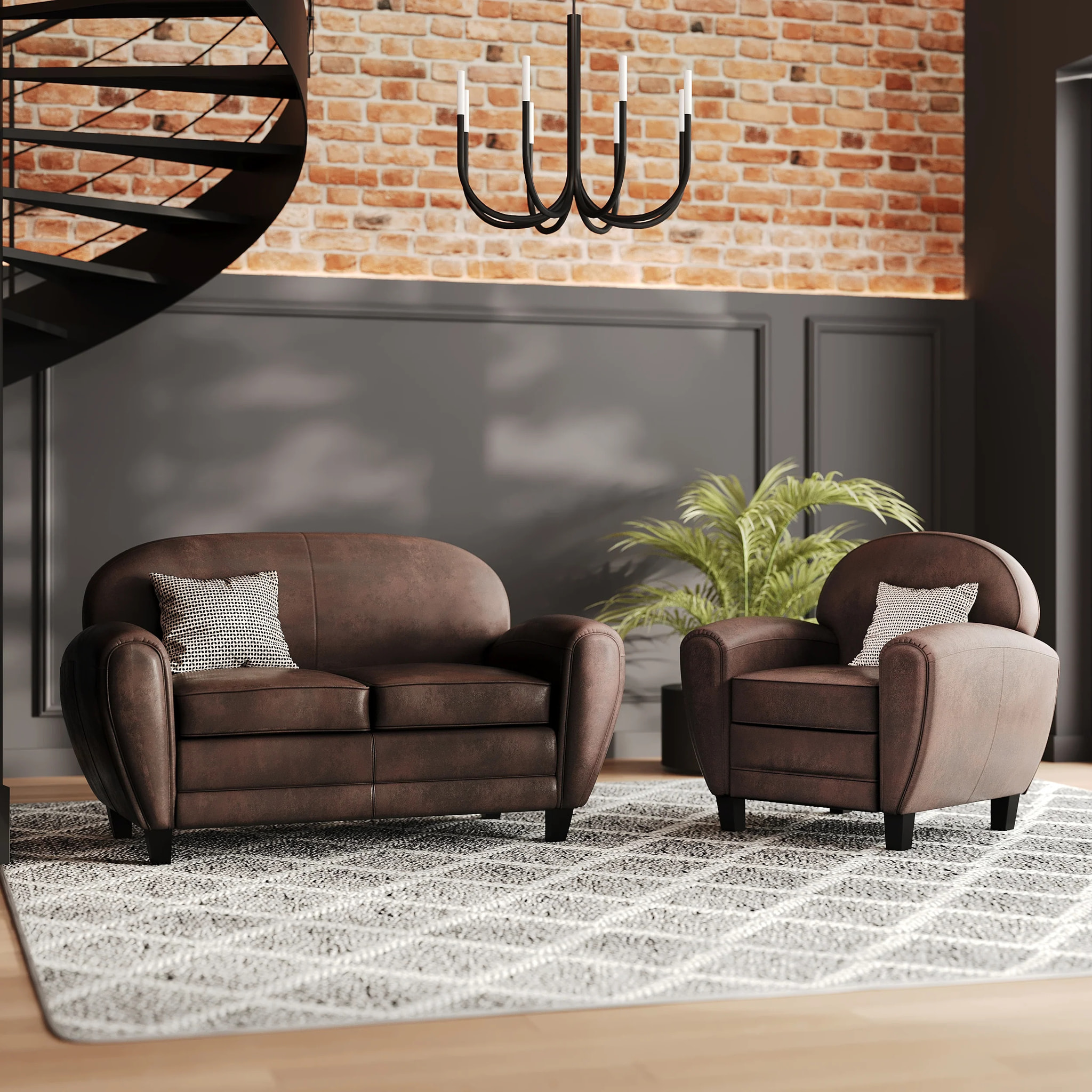 Ensemble canapé et fauteuil marron 3 places - Club - Club