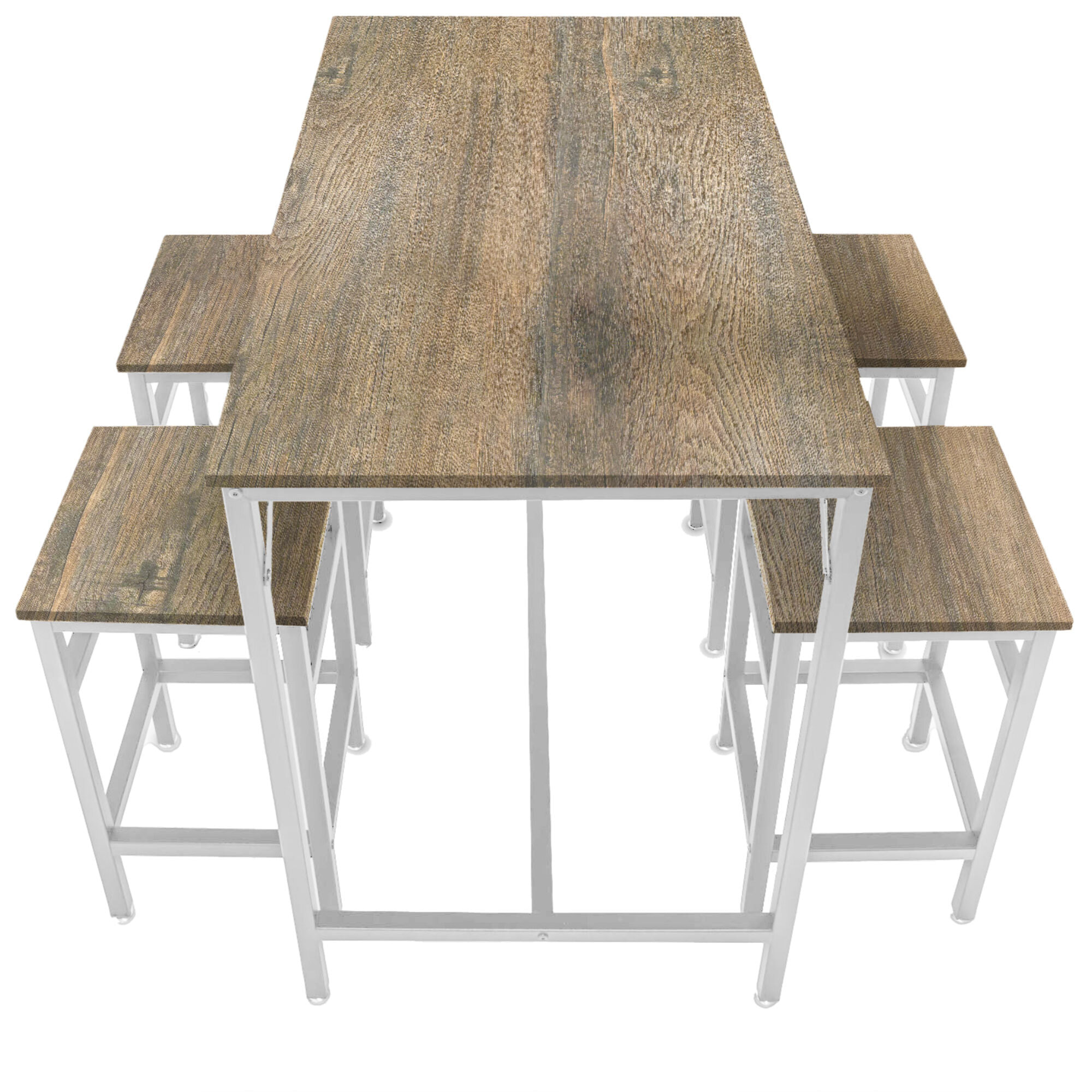 Sabi - Tavolo bar con 4 sgabelli quadrati in stile industrial oak, set angolo breakfast