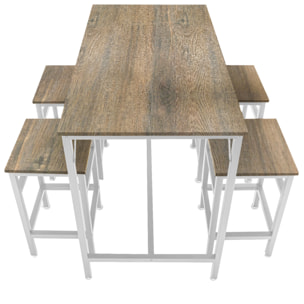 Sabi - Tavolo bar con 4 sgabelli quadrati in stile industrial oak, set angolo breakfast