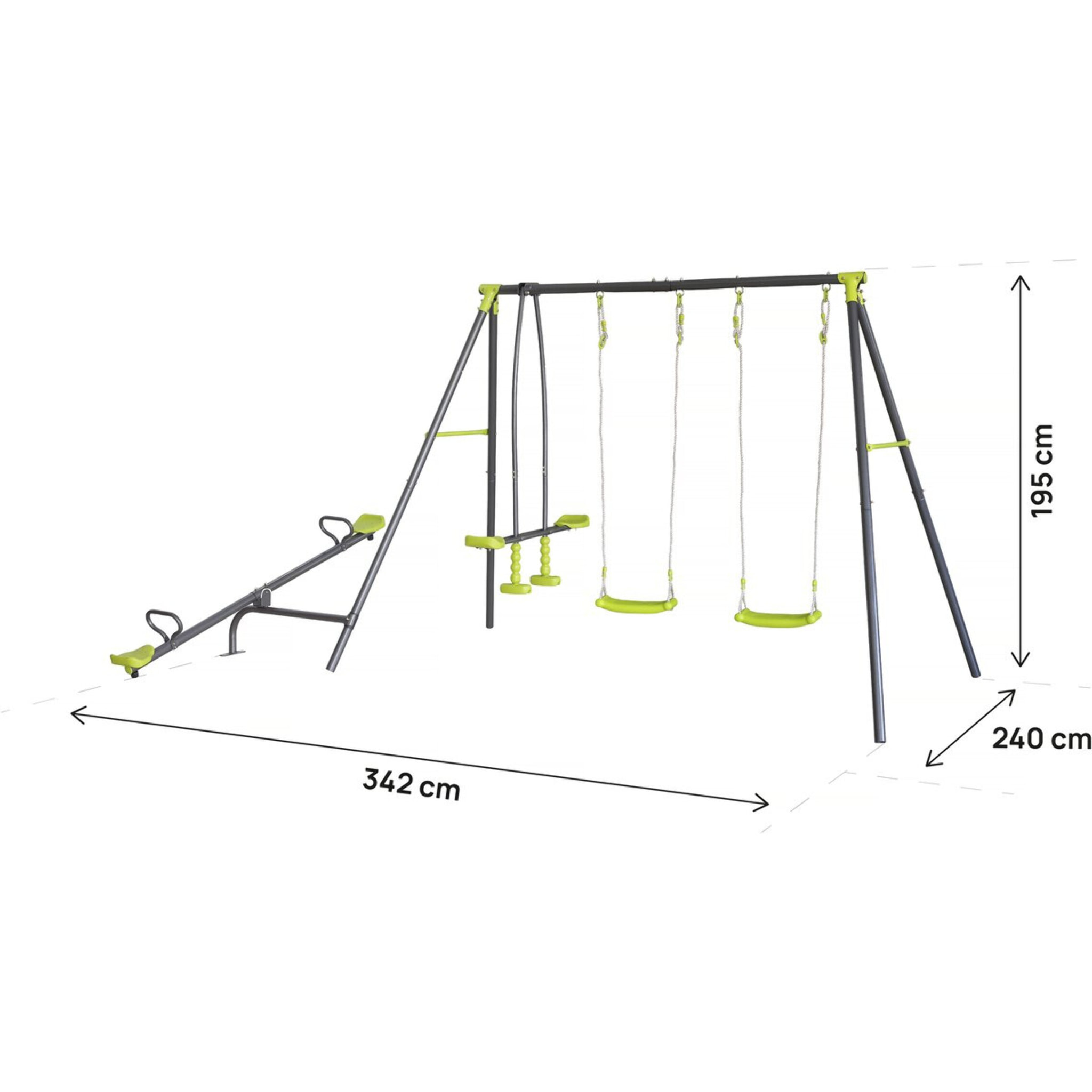 Portique de jeu en métal avec balançoire à bascule "Basile" - 4 agrès - Vert