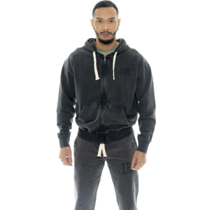 Sudadera de hombre Leone Old Wash sin cepillar en tejido lavado con cremallera