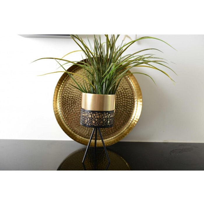 Support plantes metal avec vase dore h.34cm