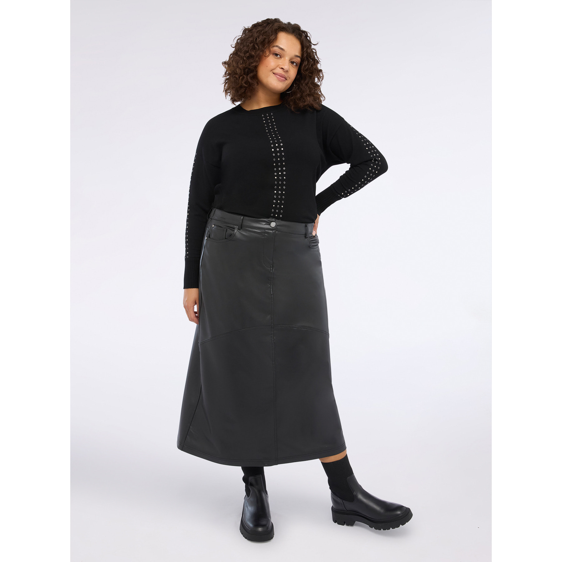 Fiorella Rubino - Gonna tubino lunga in tessuto spalmato - Nero