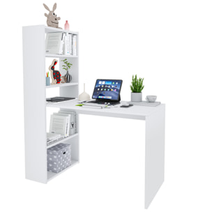 Scrivania Con Libreria Reversibile Salvaspazio Kirkensen Scrittoio Scaffali Laterali Mobile Desk Postazione Pc Studio 120 x 144 x 53 cm Bianco