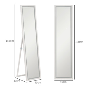 Grand miroir LED pleine longueur 40 x 160 cm autoportant ou à fixer - 3 couleurs luminosité réglable - effet bois blanc