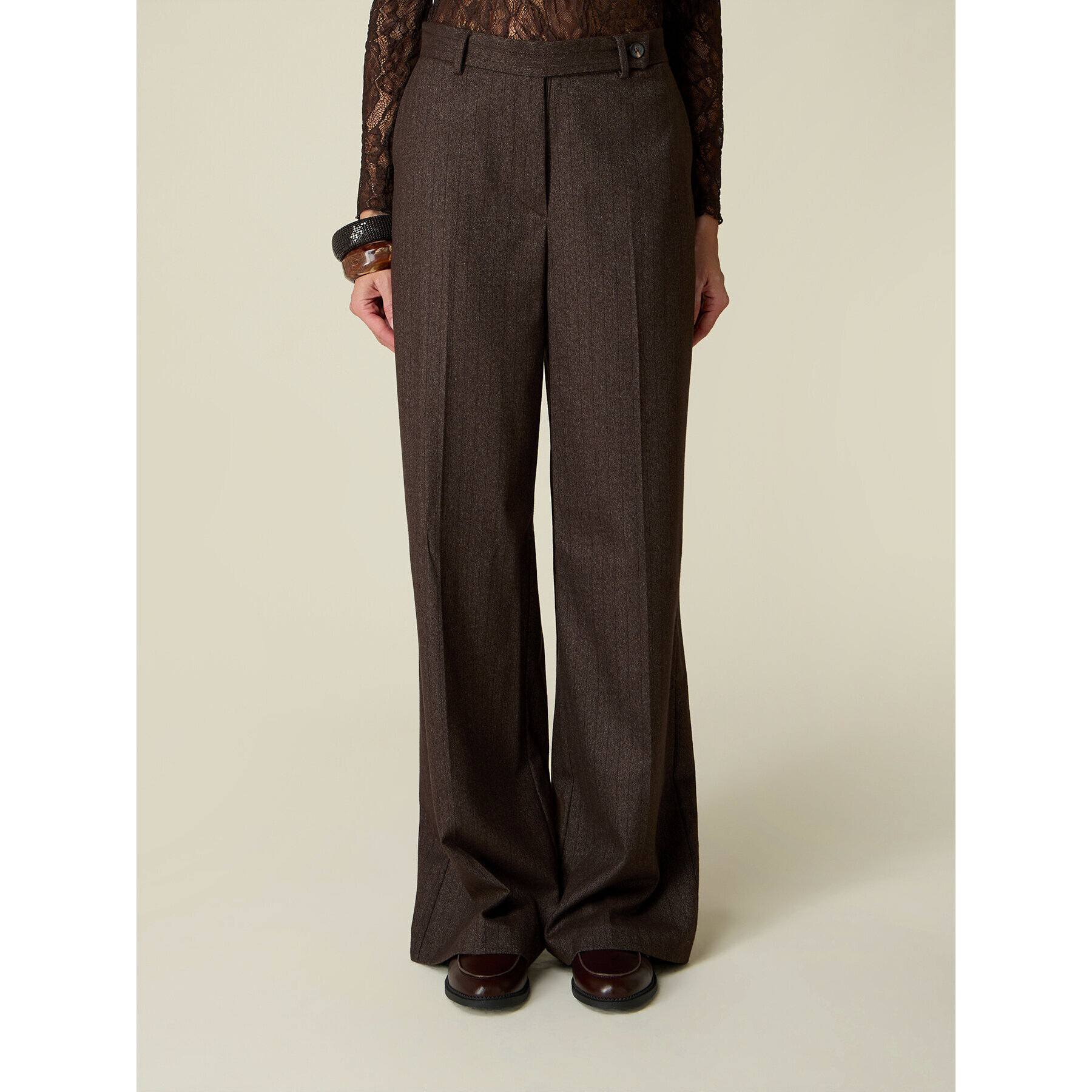 Oltre - Pantalones palazzo teñidos en hilo - Marrón