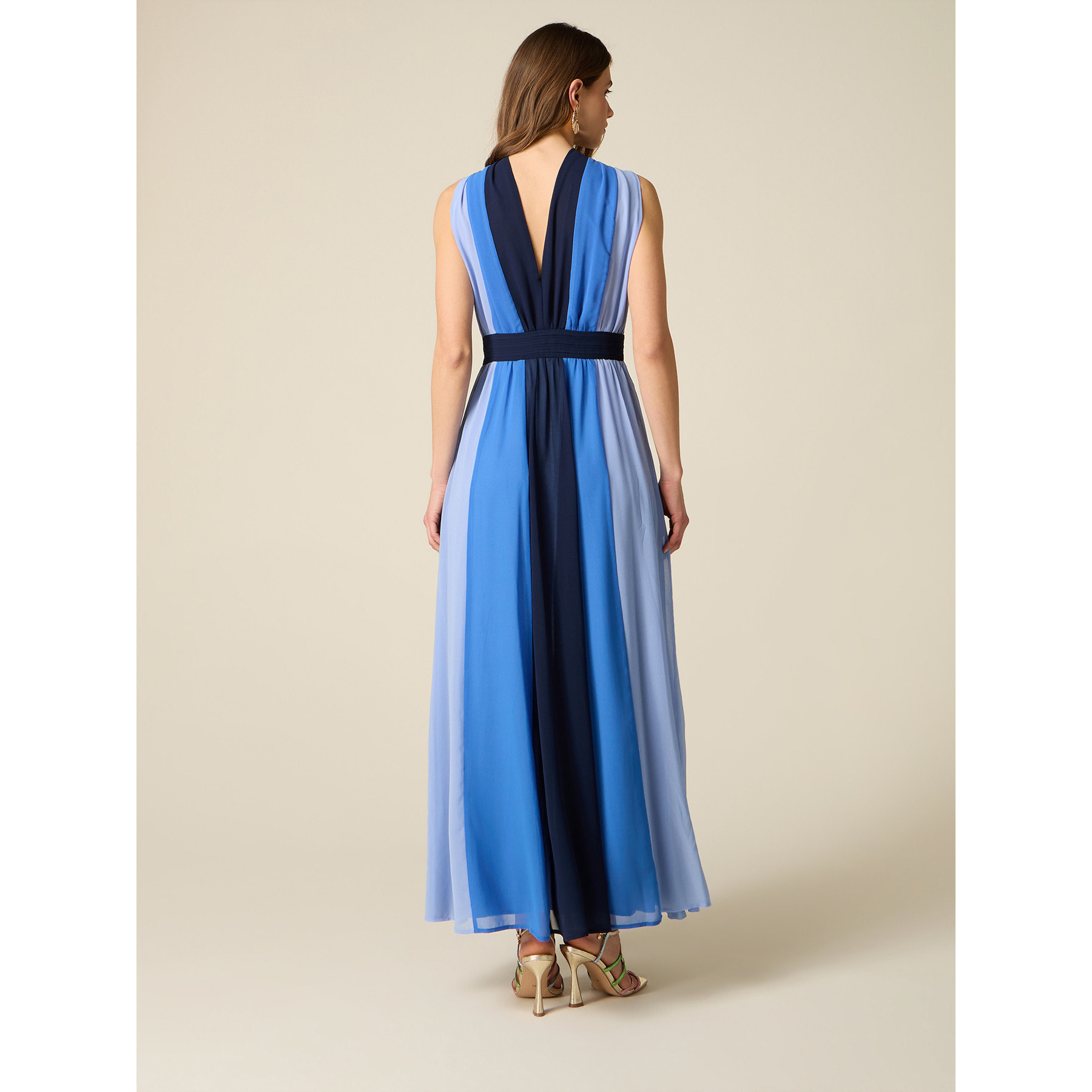 Oltre - Vestido largo color block - Light - blue