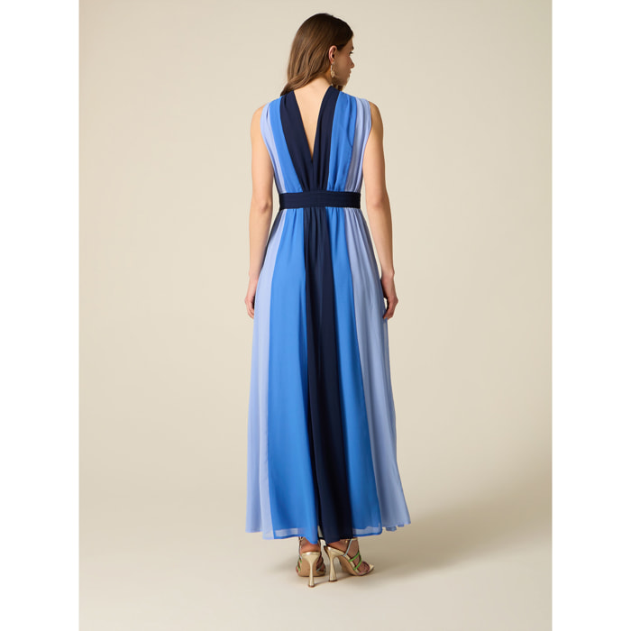 Oltre - Vestido largo color block - Light - blue
