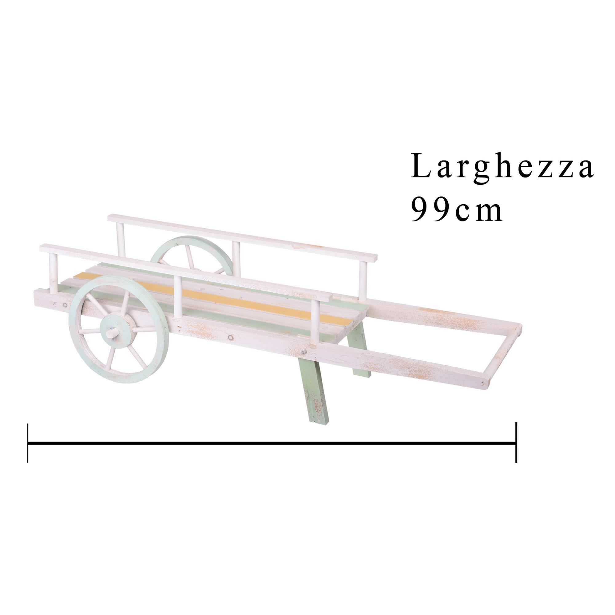 Carretto In Legno. Larghezza 99 Cm - Pezzi 1 - 99X27X36cm - Colore: Bianco - Bianchi Dino - Decori Casa E Complementi