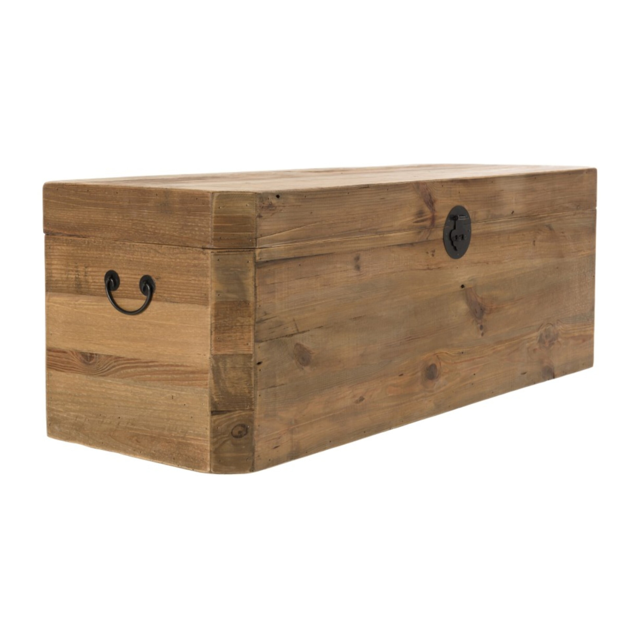 SANDY - Coffre rangement marron bois Pin recyclé poignées métal noir