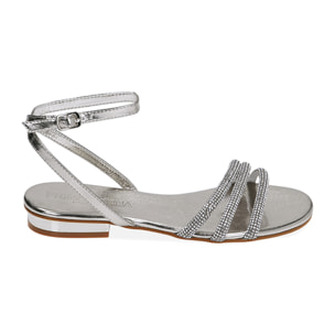 Sandali bassi argento in laminato con pietre
