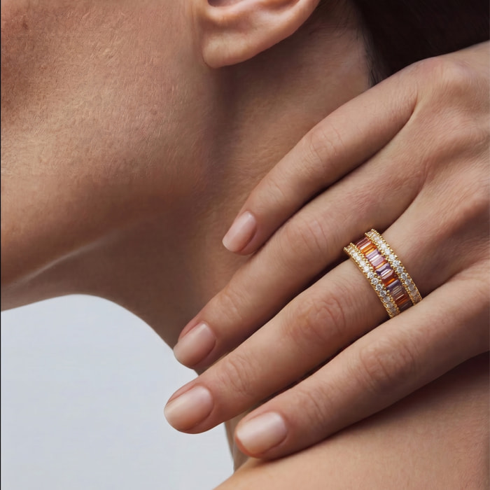 Anillo de Aleación de Metal y Circonita Multicolor acabado en oro amarillo de 18k