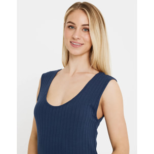 Vestido Midi Largo Cuello Redondo Azul Marino - Desita