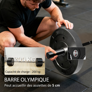 Barre olympique 200Kg 1,8m dia.5cm butées noir