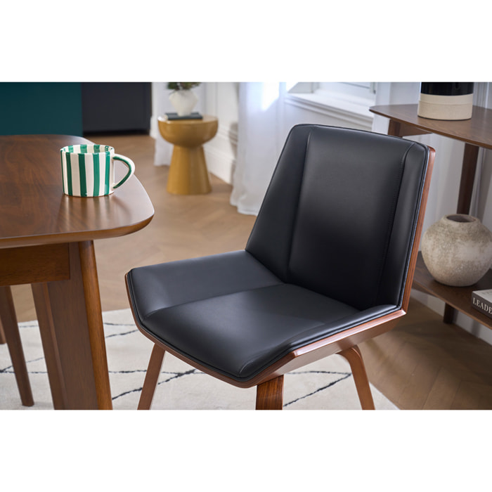Chaise design noir et bois foncé noyer MELKIOR
