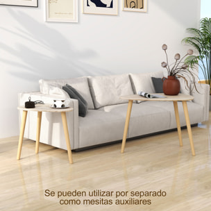 Juego de 2 Mesas de Centro, Mesa Nido Moderna, Mesitas Auxiliares, Patas de Madera de Pino, para Salón, Dormitorio, Oficina, Madera Natural