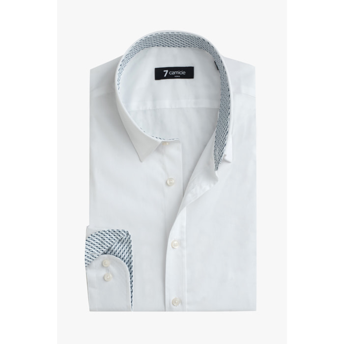 Camicia Uomo 1 Bottone Italiano Slim Popeline Stretch Unito Bianco