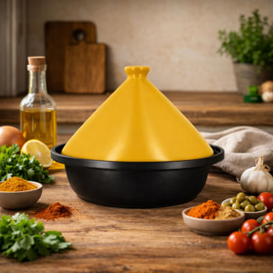 Tajine d24cm fond alu induction couvercle en céramique safran